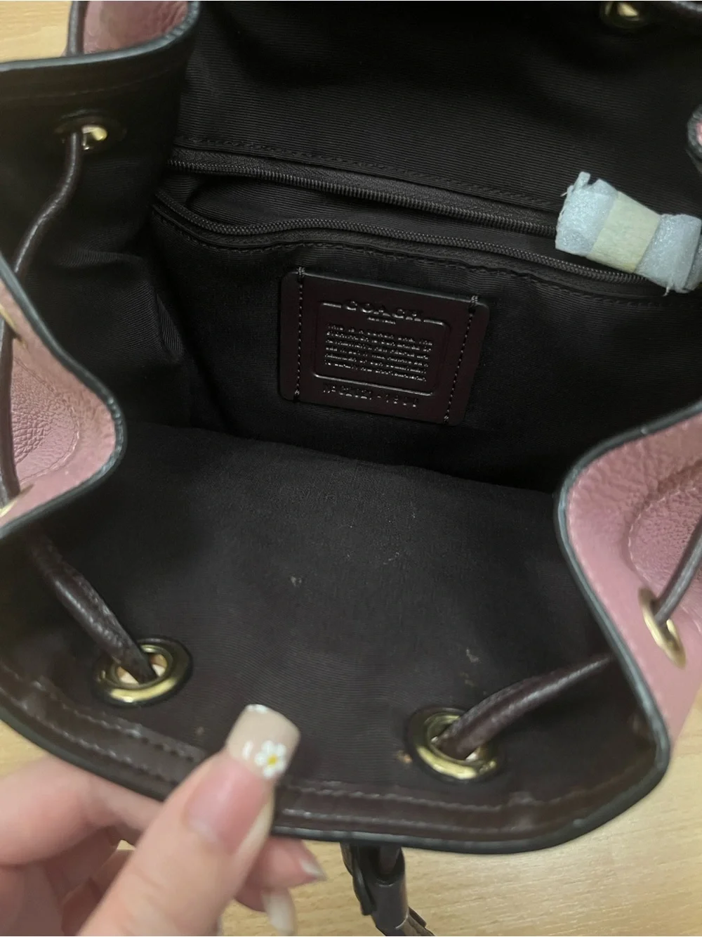 COACH Pink Leather Colorblock Backpack with Logo Pocket